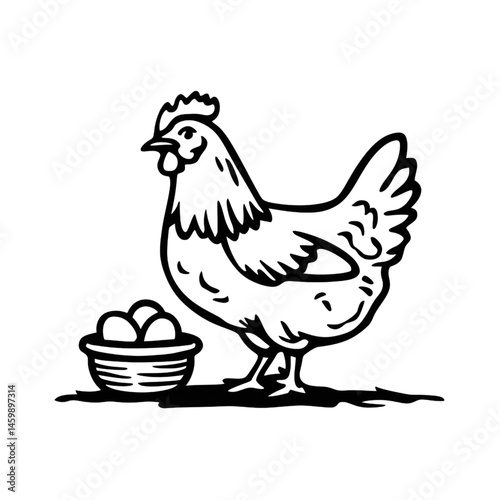 Chicken with Basket of Eggs Illustration  