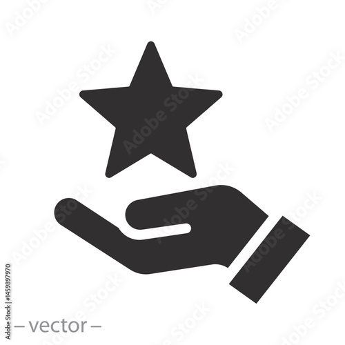 status good quality, star on the hand icon, outline high reward, star flat vector illustration