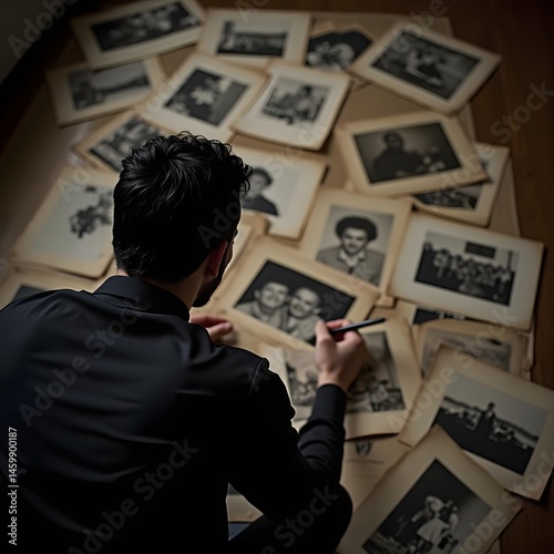 Whispers of Memories: A Man Reflecting on Old Photos