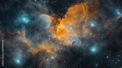 A vast cosmic nebula with luminous dust trails swirling in deep space
