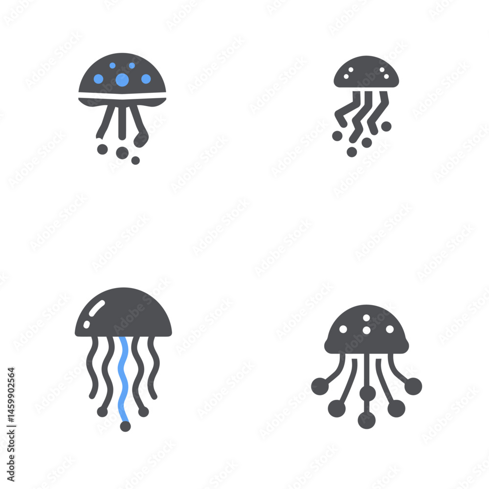 Jellyfish icon sheet, vector icons, simple shapes Jellyfish icon sheet, vector icons, simple shapes
