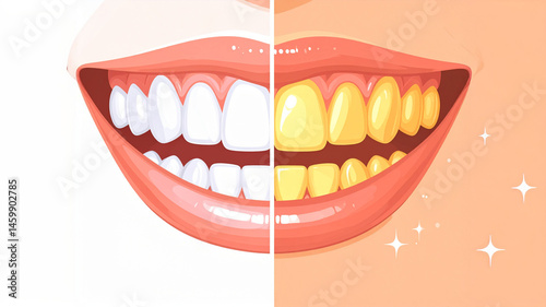 Left side shows yellowish teeth and the right side shows bright white teeth