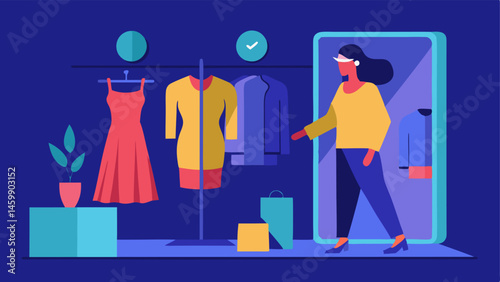 Fitting Room Experience A fitting room equipped with AR technology where a customer can see their reflection with various outfits without trying them on physically.