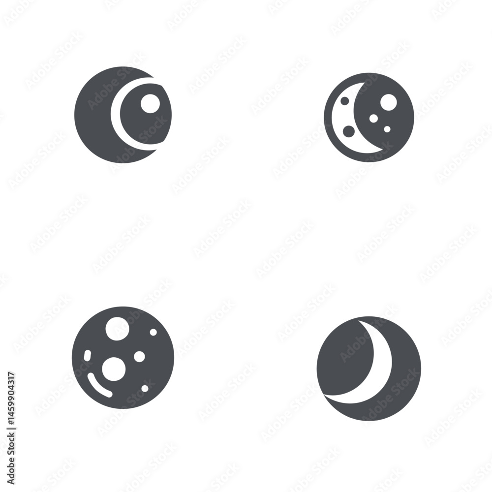 Moon icon sheet, vector icons, simple shapes Moon icon sheet, vector icons, simple shapes