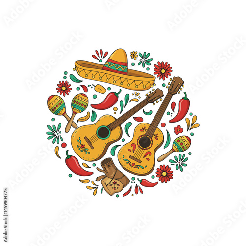Illustration of a smiling cactus wearing a colorful sombrero celebrating Cinco de Mayo.
