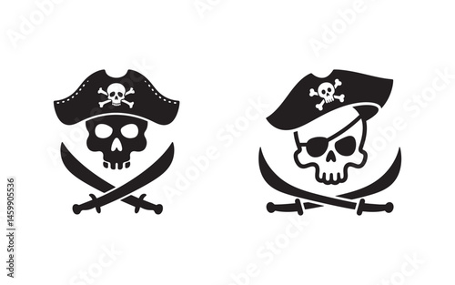 Pirate skull hat and crossed swords icon