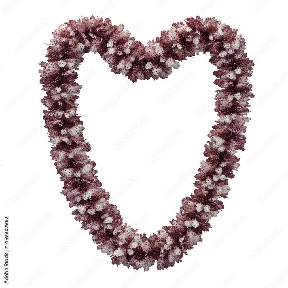 Heart shaped floral wreath made of maroon and white flowers, symbolizing love and affection. intricate arrangement creates romantic and elegant appearance, perfect for special occasions Heart shaped floral wreath made of maroon and white flowers, symbolizing love and affection. intricate arrangement creates romantic and elegant appearance, perfect for special occasions