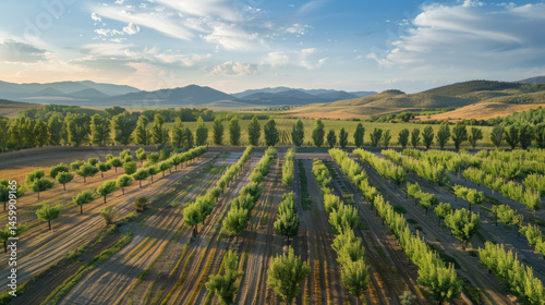 Wallpaper Mural Aerial view lush green orchard rows rolling hills sunny day agriculture farming Torontodigital.ca