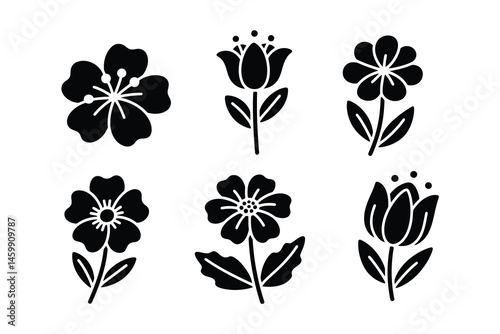 Graphic Black Silhouettes of Blossoms
