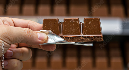 Consumer examines chocolate bar impacted by shrinkflation at grocery store during shopping trip