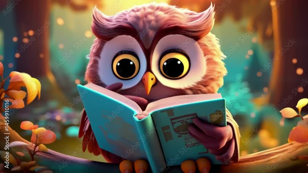 3D Eule liest ein Buch