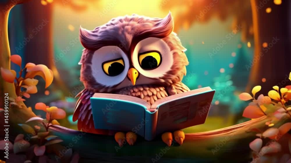 3D Eule liest ein Buch