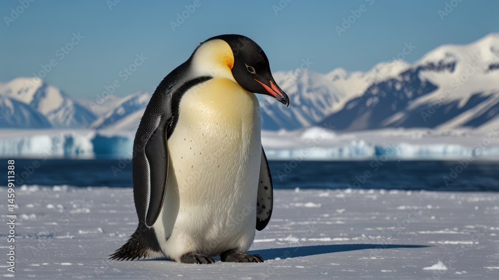 Fototapeta premium Emperor penguin on icy landscape