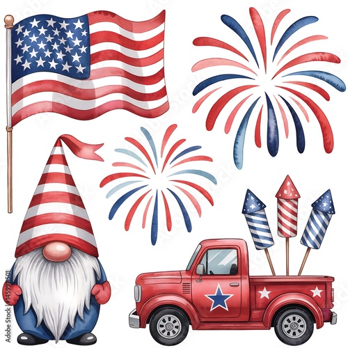 Wallpaper Mural Vibrant Patriotic Americana Decorations: Whimsical Gnomes and Fireworks for 4th of July Torontodigital.ca