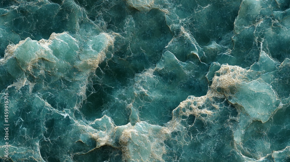 Textural pattern of a teal and cream stone surface.