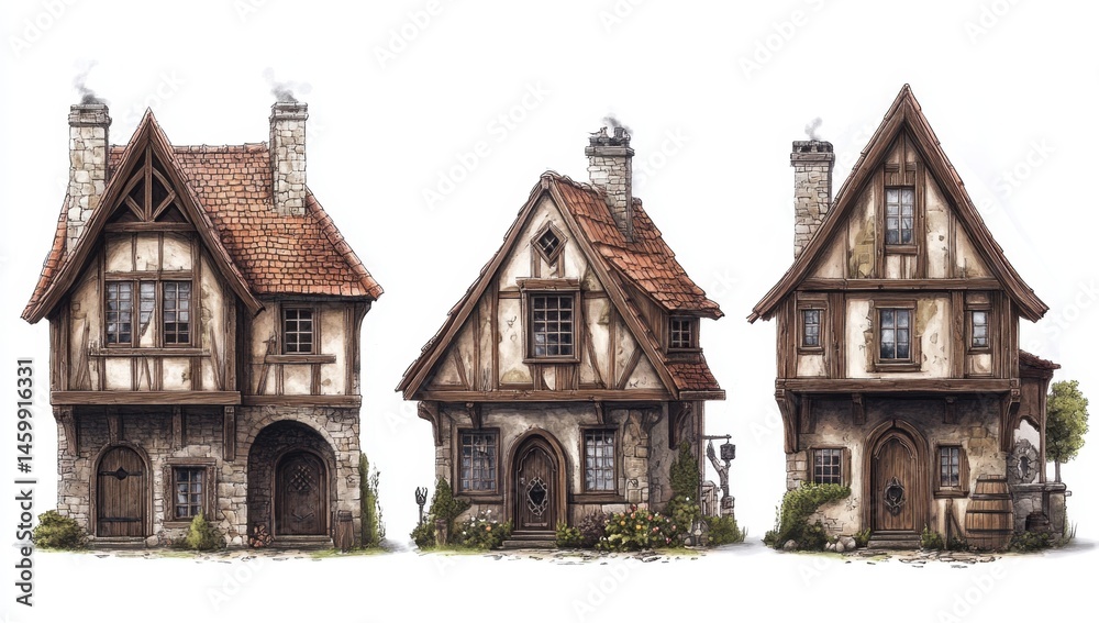 Three charming medieval houses Three charming medieval houses