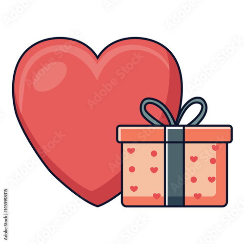 Heart and Gift Box – Romantic Love and Celebration Concept Illustration