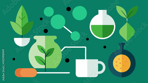 Ingredient Breakdown Various organic ingredients like green tea and charcoal depicted alongside a visual representation of nanotechnology enhancing their detoxifying properties.