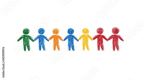 Unity and Diversity: Colorful People Holding Hands, Illustrating Harmony and Togetherness.