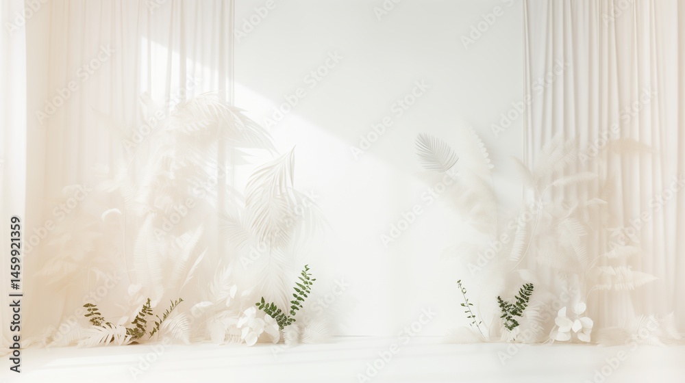 White Studio Background with Natural Foliage Silhouettes a? White Studio Background with Natural Foliage Silhouettes a?