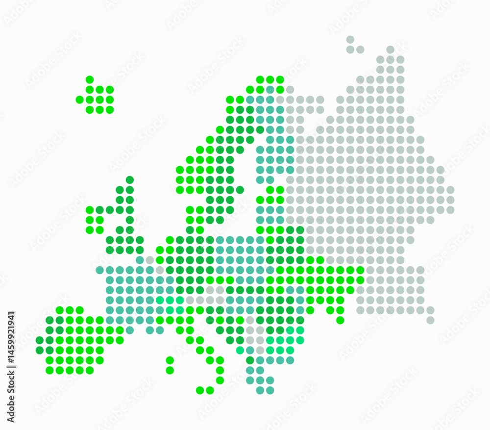 Europe dotted map. Digital style map of the continent on white background. Europe shape with circle dots. Colored dots style. Large size circles. Amazing vector illustration. Europe dotted map. Digital style map of the continent on white background. Europe shape with circle dots. Colored dots style. Large size circles. Amazing vector illustration.