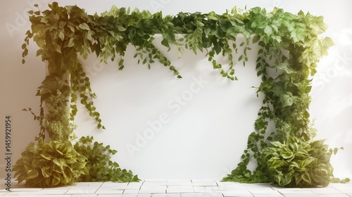 White Textured Wall with Greenery Shadows for Eco Presentation a?