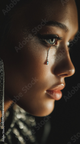 Portrait of a young woman, fashion photo, diamond tears
