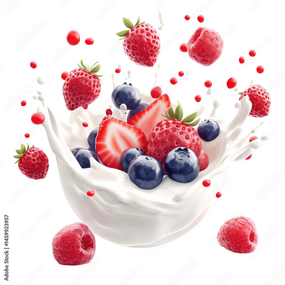 Creamy 3D Yogurt Splash Bursting With Mixed isolated on a transparent backgroun Creamy 3D Yogurt Splash Bursting With Mixed isolated on a transparent backgroun