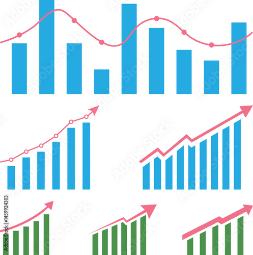 Business graph showing growth Silhouette. Economic data analysis concept SVG. Financial Charts and Graphs Illustrating Business Growth and Data Analysis, 