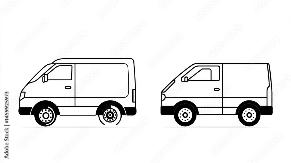 Delivery Van Comparison: Outline Illustrations of Two Vans, Side-by-Side, Ideal for Logistics or Transportation Websites Delivery Van Comparison: Outline Illustrations of Two Vans, Side-by-Side, Ideal for Logistics or Transportation Websites