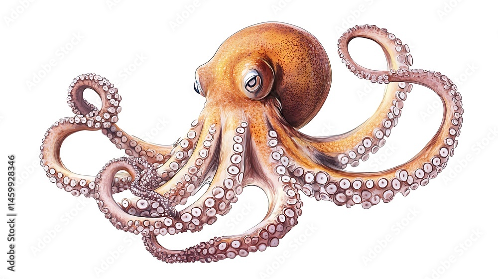 Obraz premium Illustration of a detailed octopus with tentacles on a white background