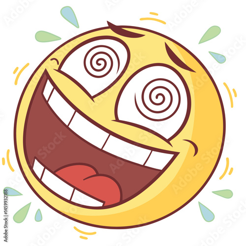 Cartoon Crazy Emoji with Spiral Eyes and Exaggerated Expression
