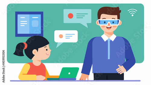 Educational Setting A classroom scene where a student wears smart glasses while the teacher speaks in another language with realtime translations displayed for the student.