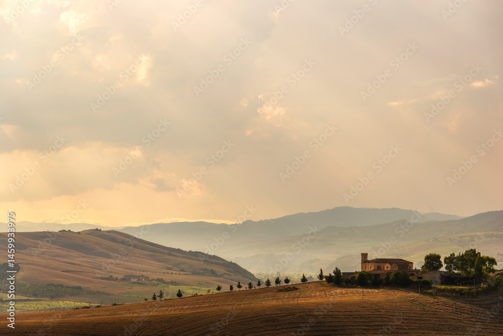 Fototapeta premium summer sunset over the Val d'Agri hills, Basilicata