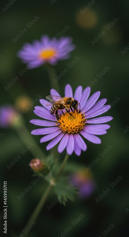 Obraz premium Bee on Purple Flower Macro Photography