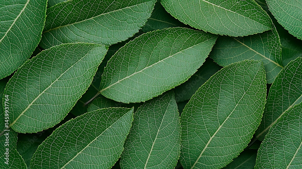 Obraz premium Fresh Green Leaves Close-Up: A Detailed Botanical Study of Natural Leaf Textures and Organic Patterns for Nature-Inspired Design