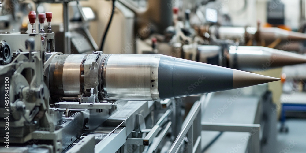 Fototapeta premium Missile manufacturing process in a modern weapons factory Generative AI