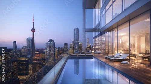 Toronto Skyline Rooftop Pool Luxury Apartment View