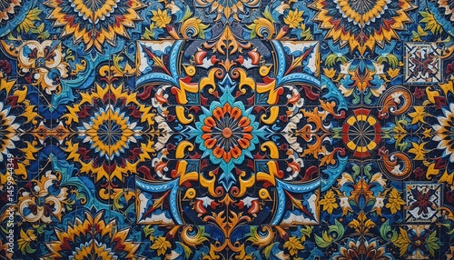 Vibrant Ornate Tilework Pattern with Intricate Floral Designs