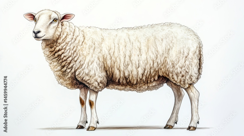 Fototapeta premium Stock image of a sheep isolated from the side on a transparent background