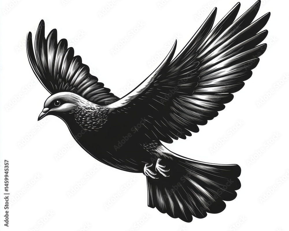 Fototapeta premium A modern graphic of a dove is set against a transparent background with a black outline