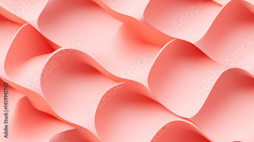 Wavy abstract 3D surface in soft coral pink tones