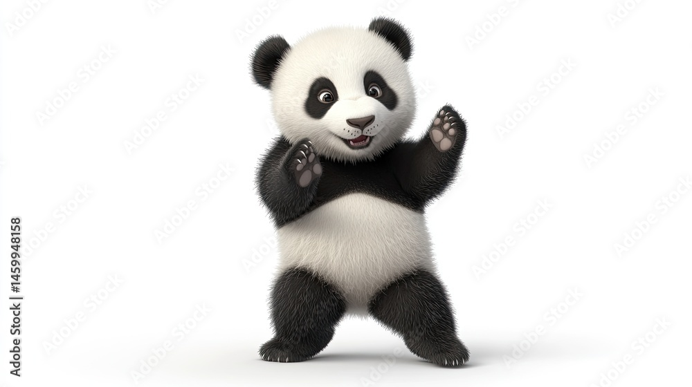 A playful panda cub, in a dynamic pose A playful panda cub, in a dynamic pose