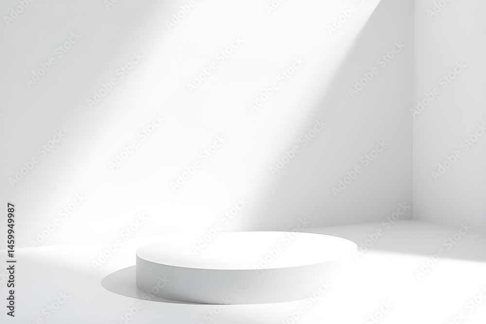 Fototapeta premium White cylindrical pedestal illuminated by sunlight in a corner of a room