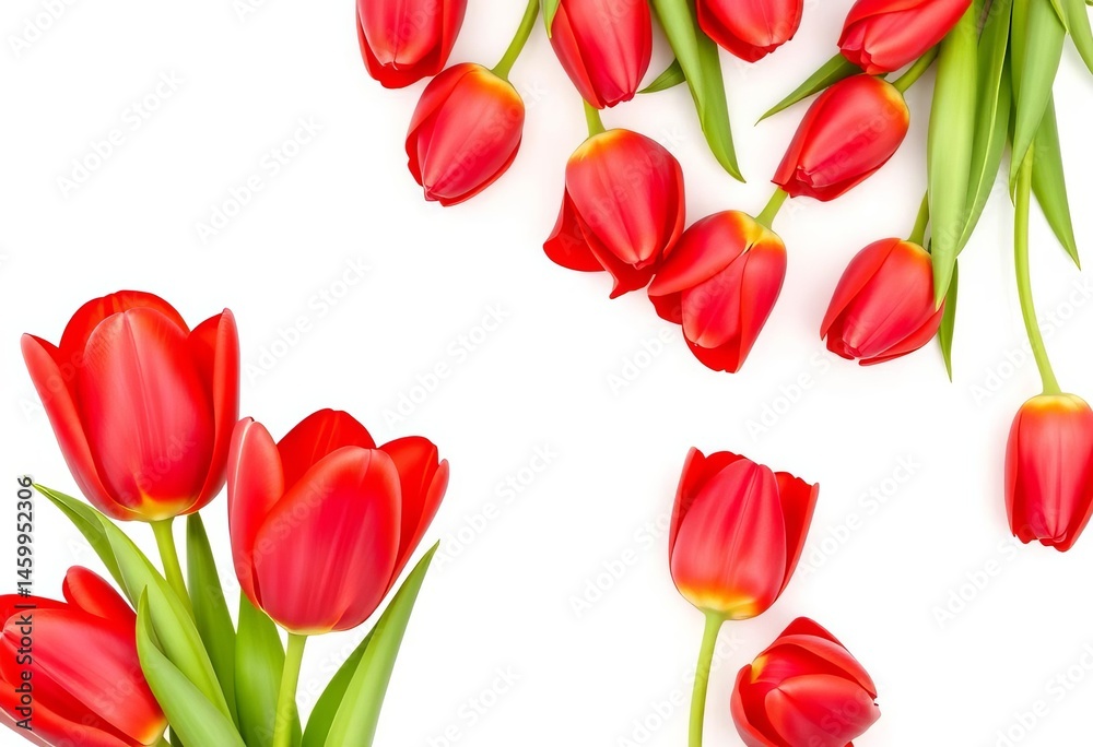 Obraz premium Vibrant red tulip clip art and bouquet, isolated on white background, nature, tulip bouquet