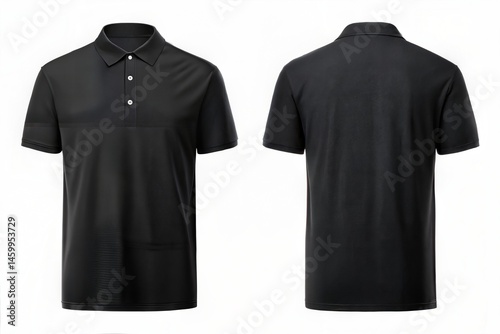 Black Polo Shirt Mockup Front and Back View Isolated on White Background