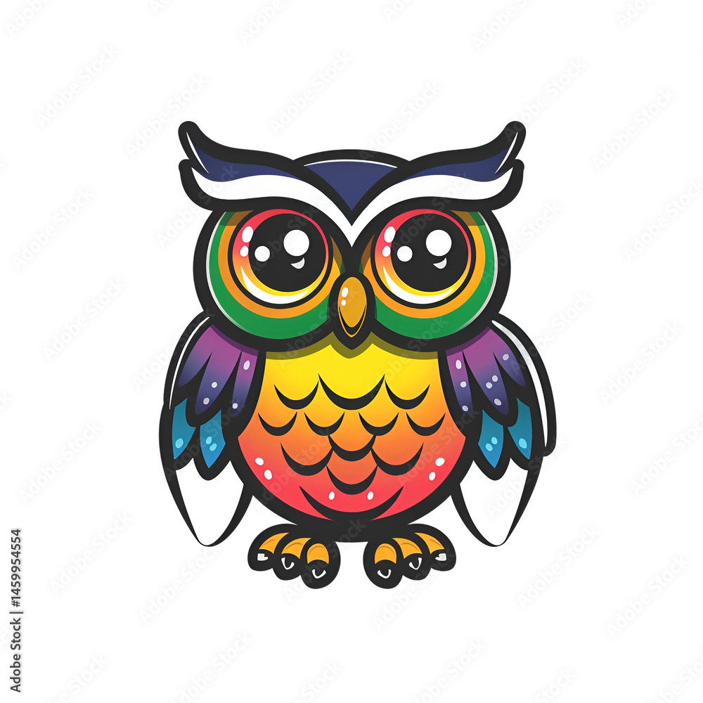 Fototapeta premium Cartoon mascot of a mischievous owl painting isolated on transparent background