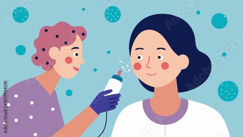 Microneedling with Exosomes A dermatologist using a microneedling device on a patients face with exosomes visibly dispersing into the skin through tiny channels.