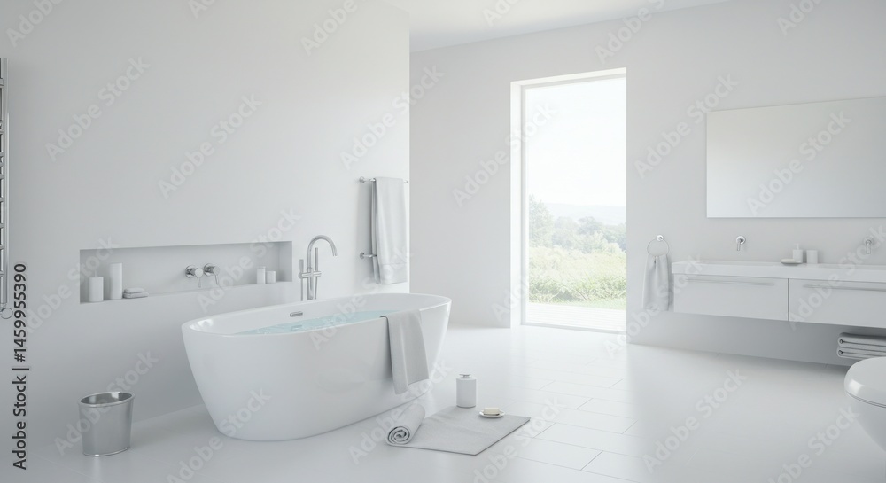 Fototapeta premium Modern minimalist white bathroom interior design