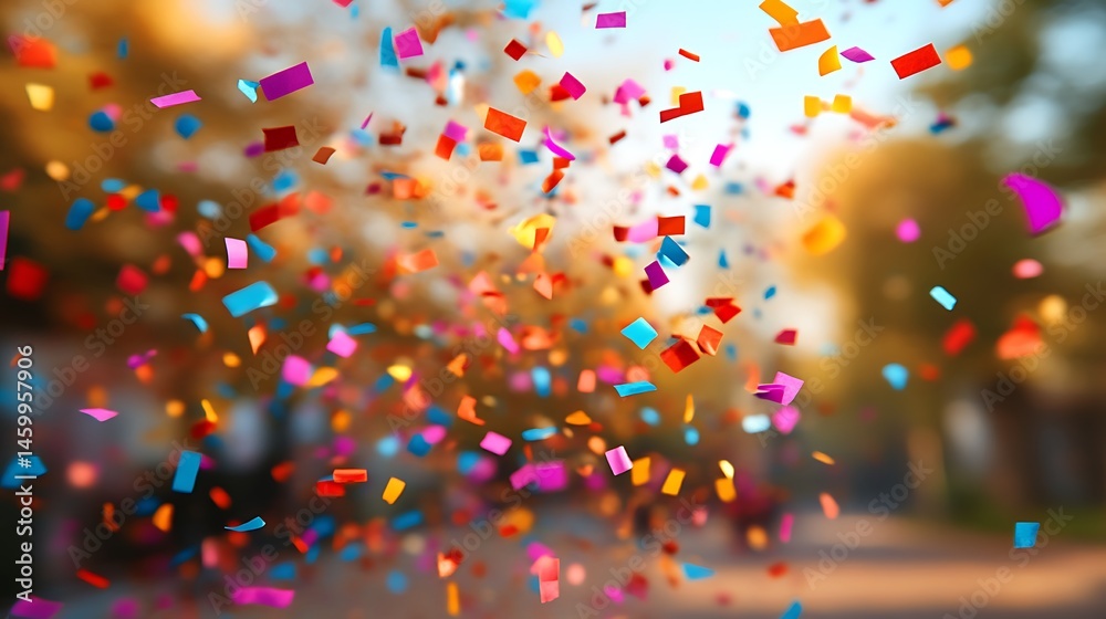 Colorful confetti raining down from a bright sunny sky Colorful confetti raining down from a bright sunny sky